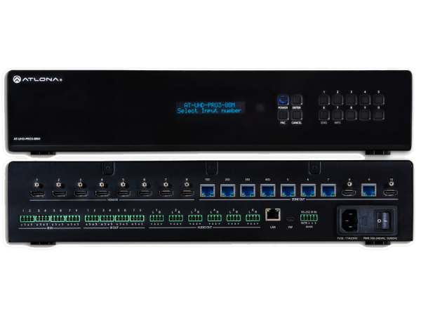 Матричный коммутатор 4K/UHD 8х8 HDMI на HDBaseT с PoE AT-UHD-PRO3-88M