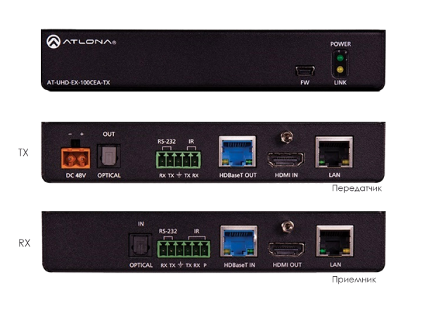 Комплект удлинителей 4K/UHD HDMI по HDBaseT с PoE, Ethernet, IR/RS232 и аудио AT-UHD-EX-100CEA-KIT
